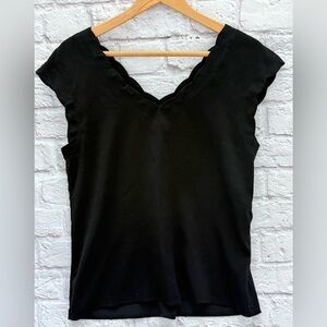 Express Elegant Black Scalloped Women's Top